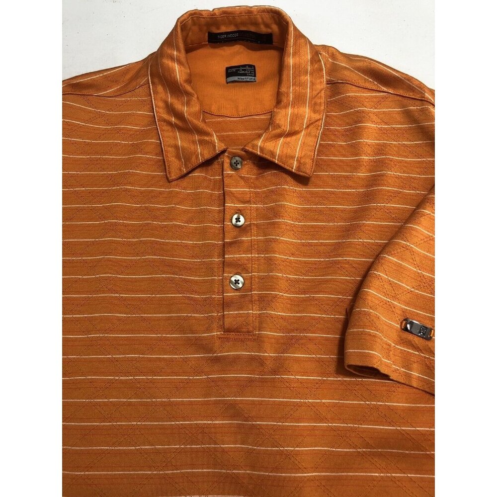 Tiger Woods Collection Nike Fit Dry Men Golf Polo Shirt Textured Orange Large L - Picture 1 of 8
